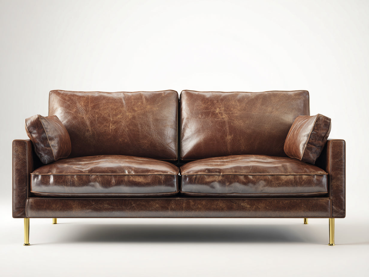 Sofás 2 plazas de cuero 180x86x82 cm - marrón - diseño moderno con patas metálicas para salón