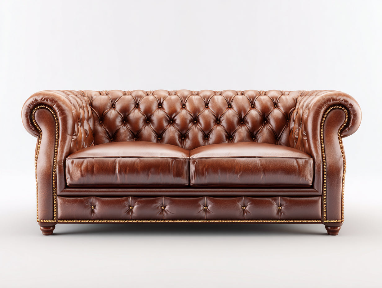 Sofás 2 plazas de cuero sintético 188x92x76 cm marrón clásico - diseño Chesterfield capitoné