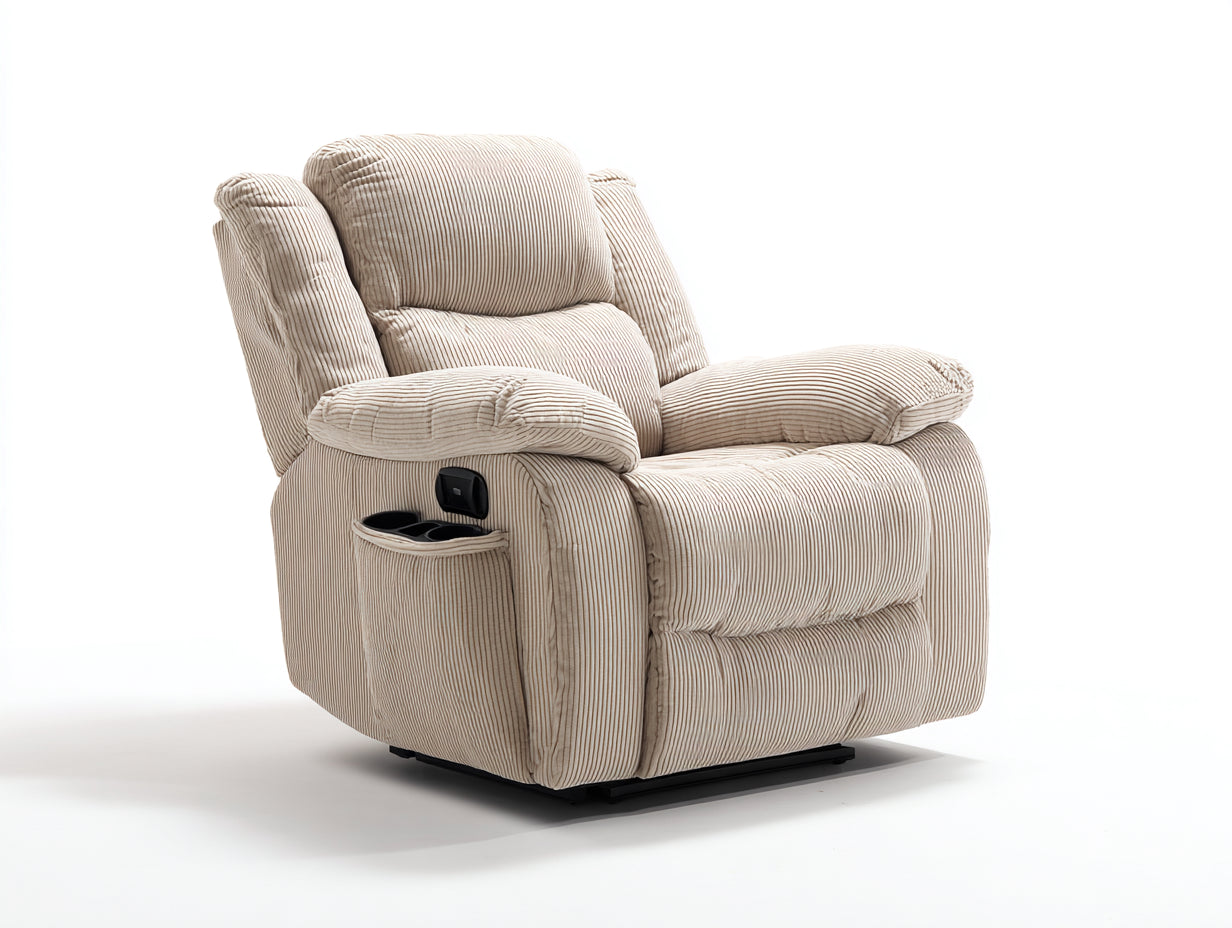 Sillones reclinables de tela acanalada 95x90x105 cm - beige y negro - diseño acolchado con portavasos