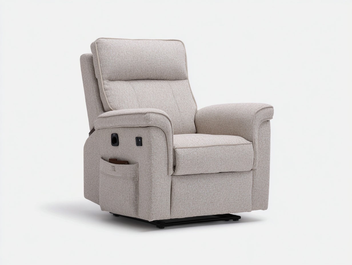 Sillones reclinables de tela 90x94x108 cm beige claro - diseño moderno con bolsillo lateral