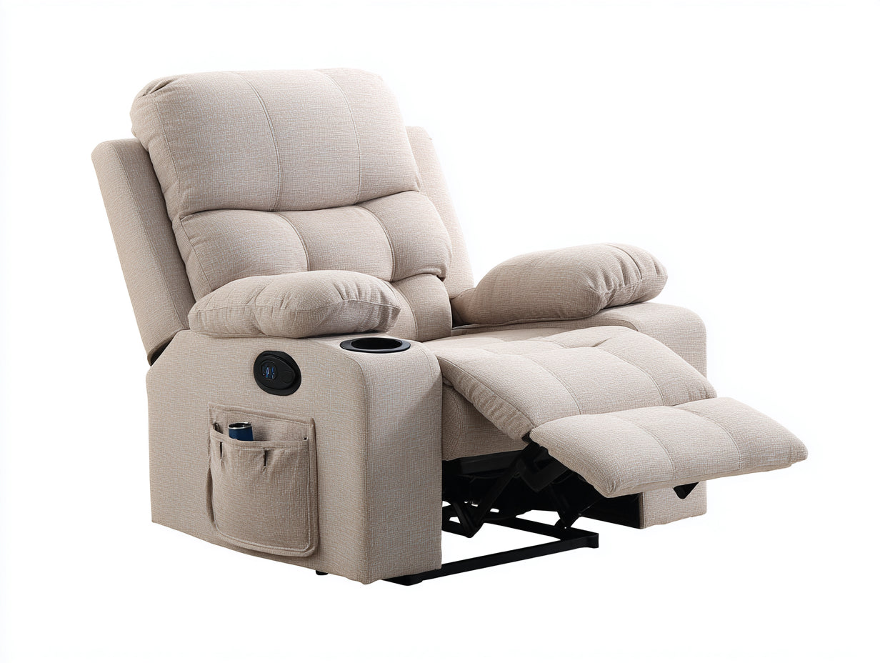 Sillones reclinables tela 98x92x108 cm - beige - diseño eléctrico acolchado con reposapiés y portavasos