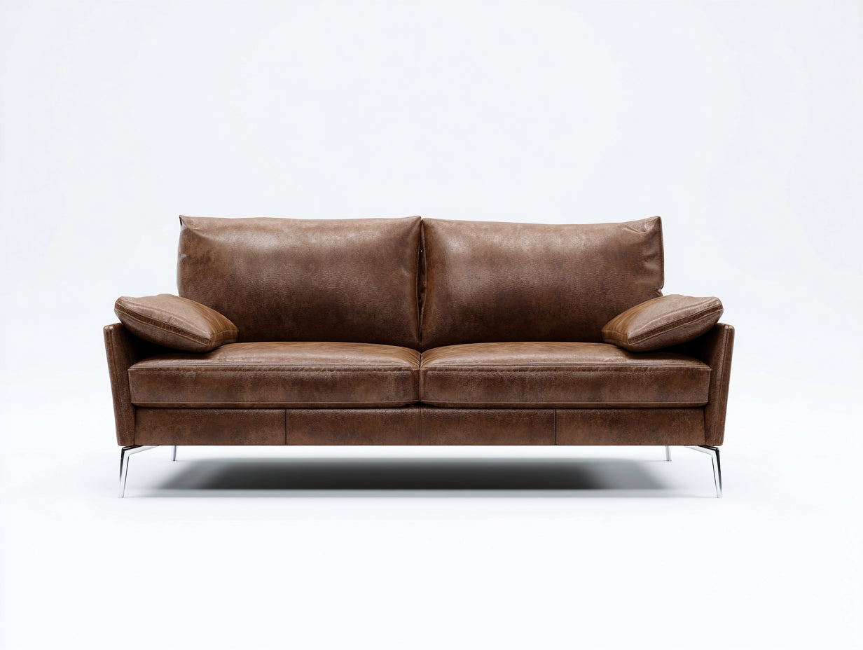 Sofás 2 plazas de piel sintética 200x88x84 cm - marrón y plateado - diseño moderno con patas metálicas